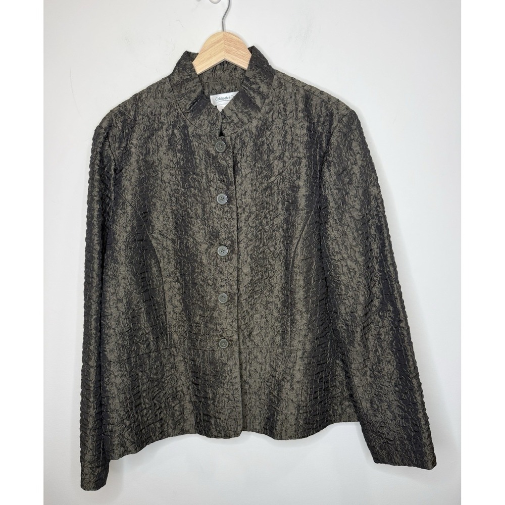 Coldwater Creek Jacket Blazer 1X Green Crinkle Lagenlook Minimalist Quiet Luxury